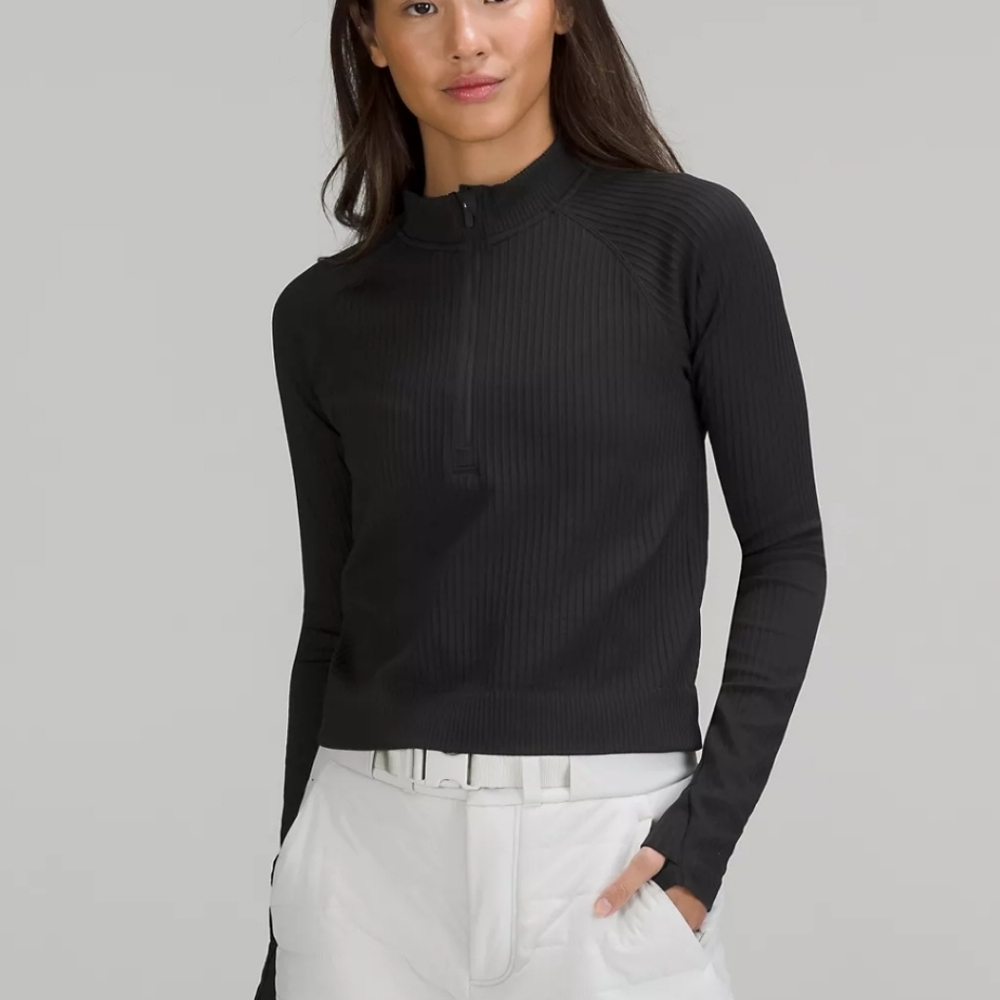 Lululemon Restless Cropped Half Zip Black Ribbed Size 0